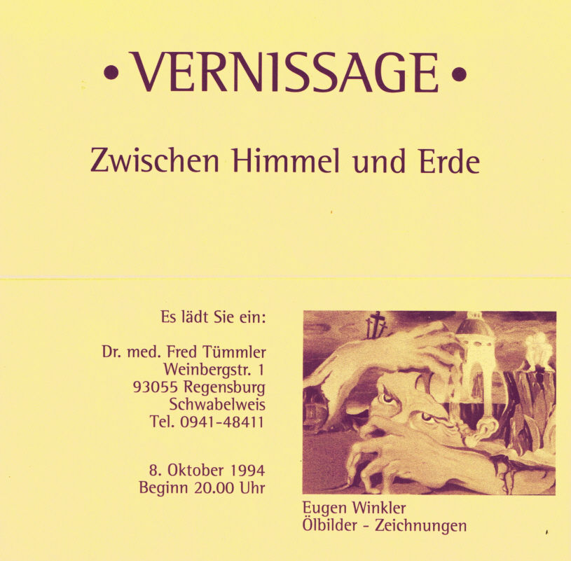 Eugen J. Winkler, Einlagdungskarte für Vernissage 1996
