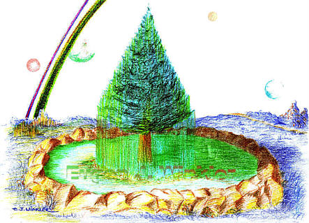 Regenbaum mit Wasserbecken